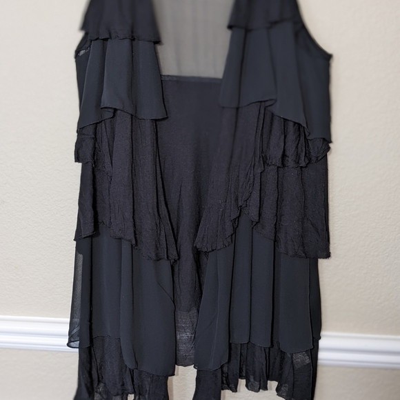 Free People Black Ruffle Tiered Modal Flowy Shacket Vest - Picture 7 of 7